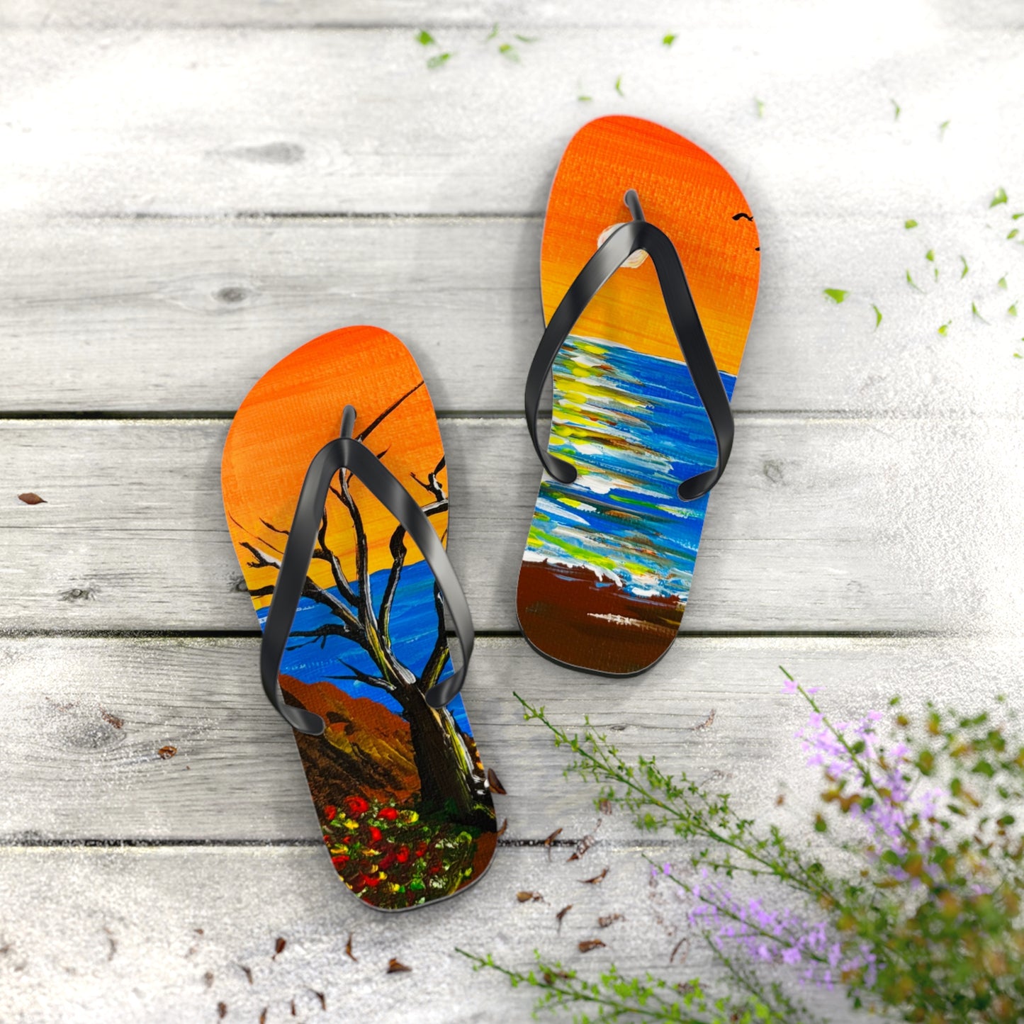Sunset Beach Flip Flops, Vacation Footwear, Summer Sandals, Gift for Beach Lovers, Relaxation Essentials