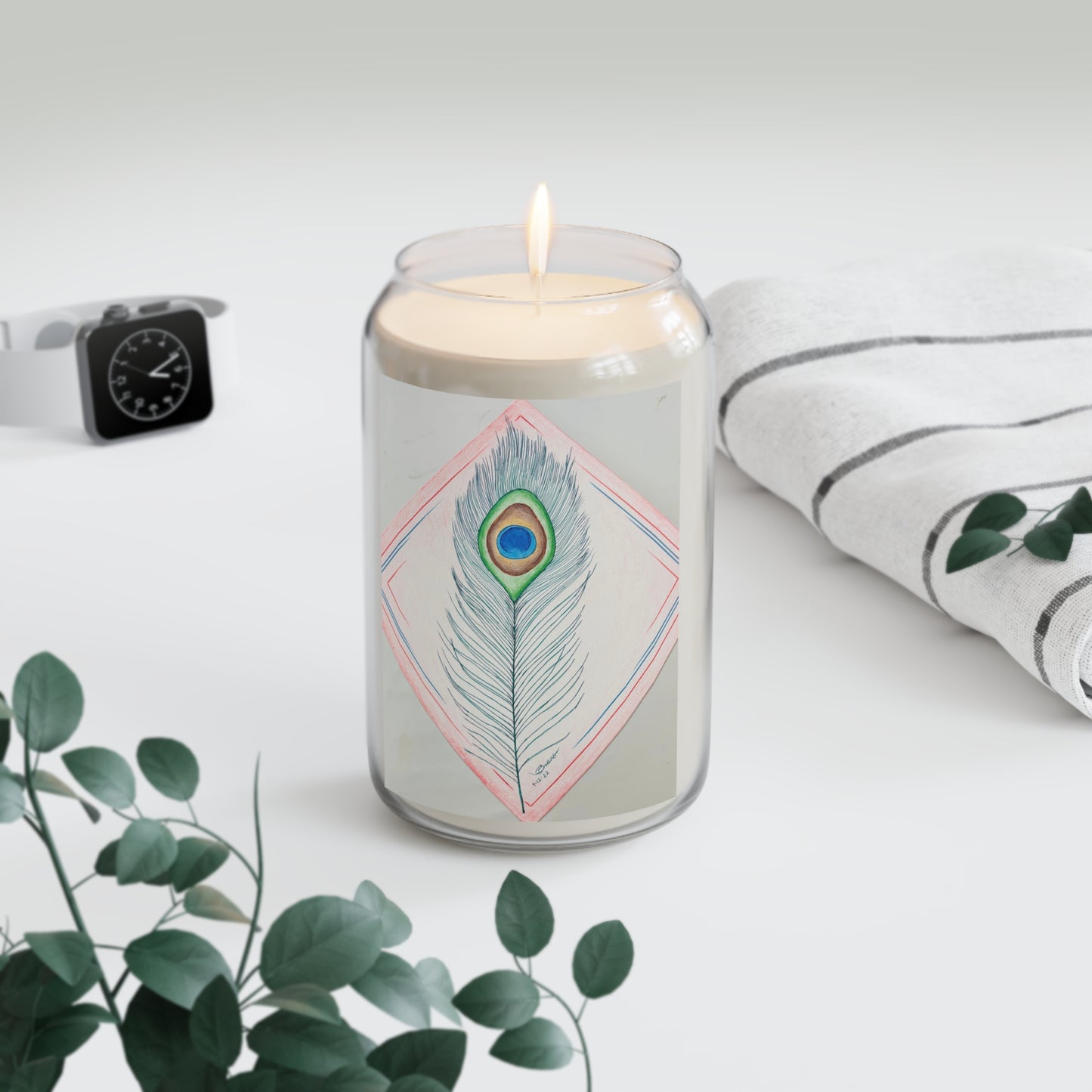 Peacock Feather Scented Candle, Aromatherapy Candle, Home Décor Gift, Relaxation Candle, Self-Care Essentials, Boho Decor