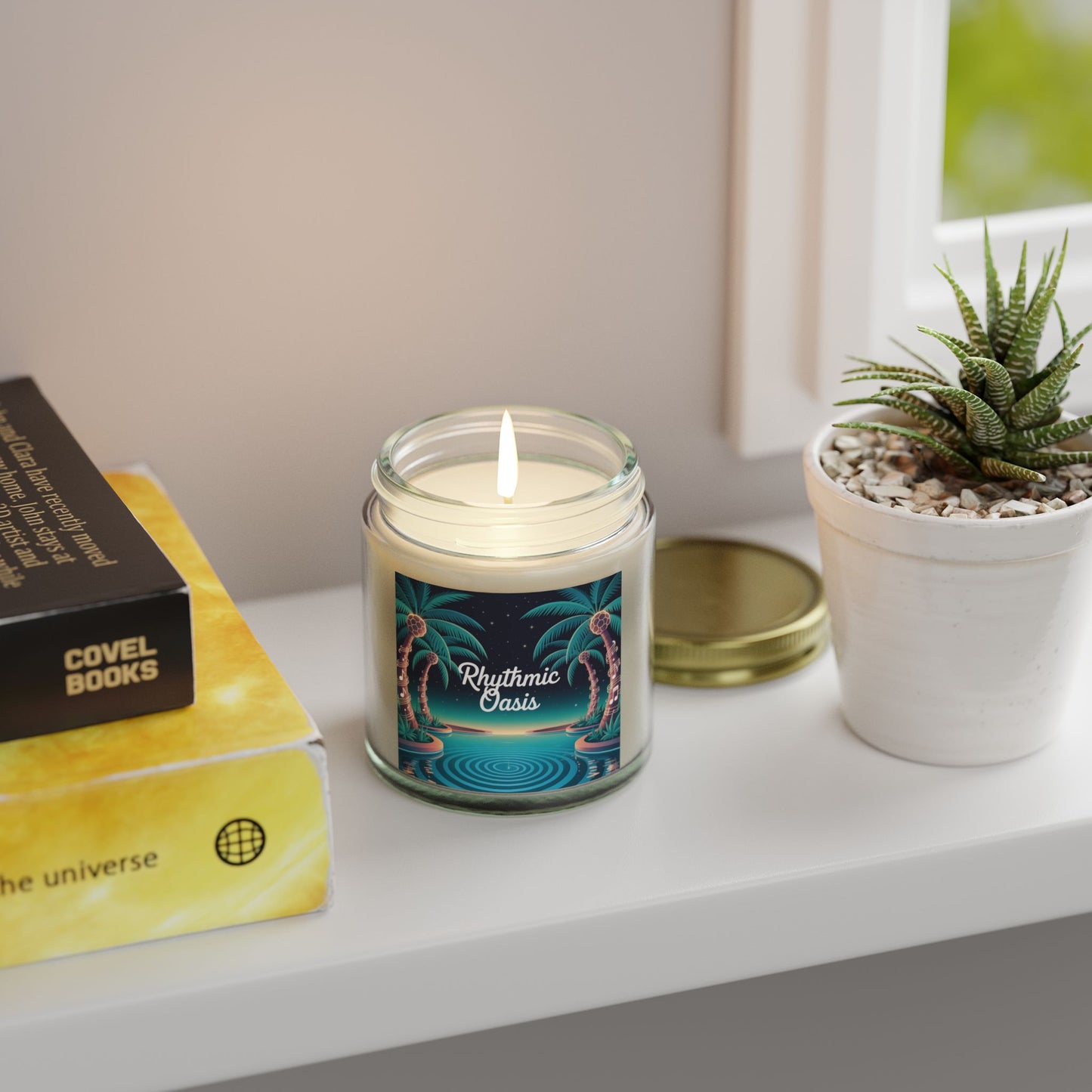 Scented Candles - Rhythmic Oasis, Relaxing Aromatherapy, Home Decor, Gift for All Occasions, Coconut Apricot Wax, Palm Tree Design