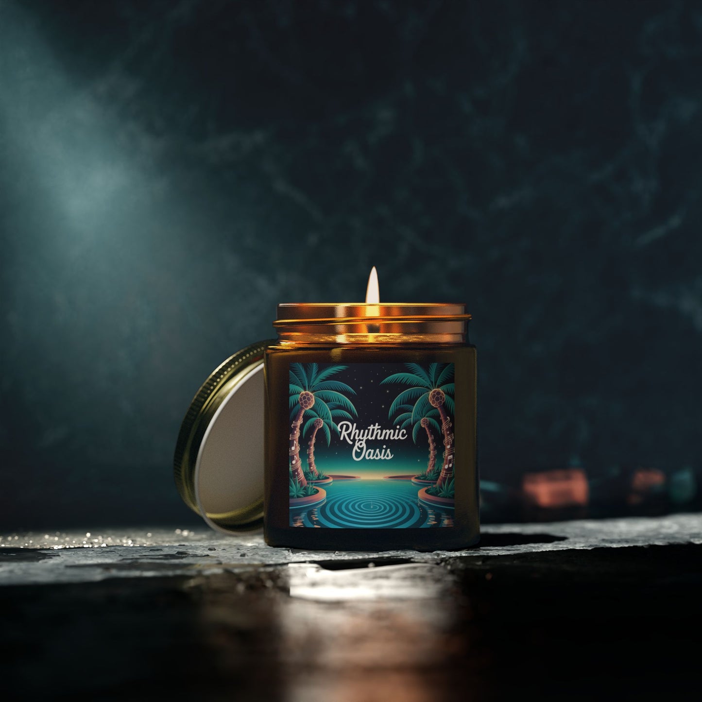 Scented Candles - Rhythmic Oasis, Relaxing Aromatherapy, Home Decor, Gift for All Occasions, Coconut Apricot Wax, Palm Tree Design