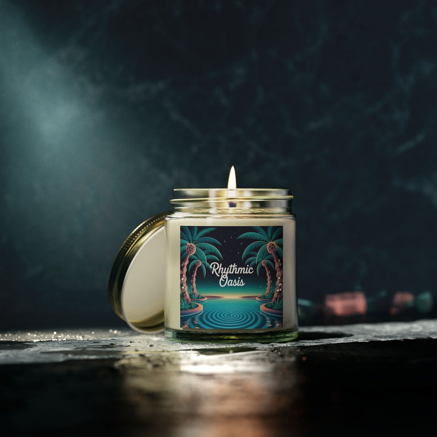 Scented Candles - Rhythmic Oasis, Relaxing Aromatherapy, Home Decor, Gift for All Occasions, Coconut Apricot Wax, Palm Tree Design
