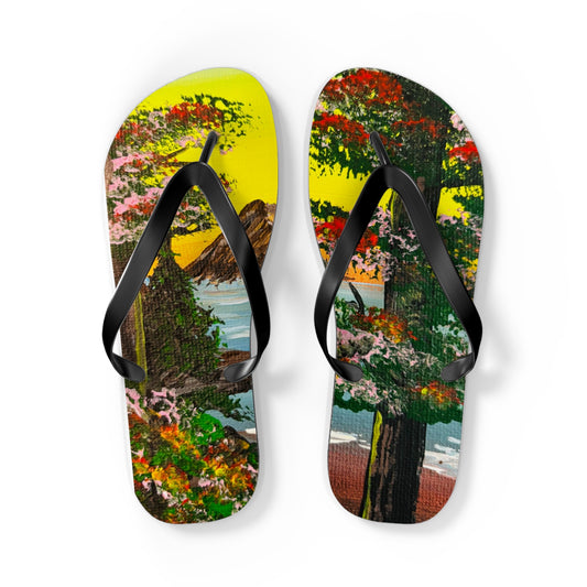 Tropical Art Flip Flops - Colorful Beach Sandals for Summer Vibes, Vacation Essentials, Gift for Beach Lovers