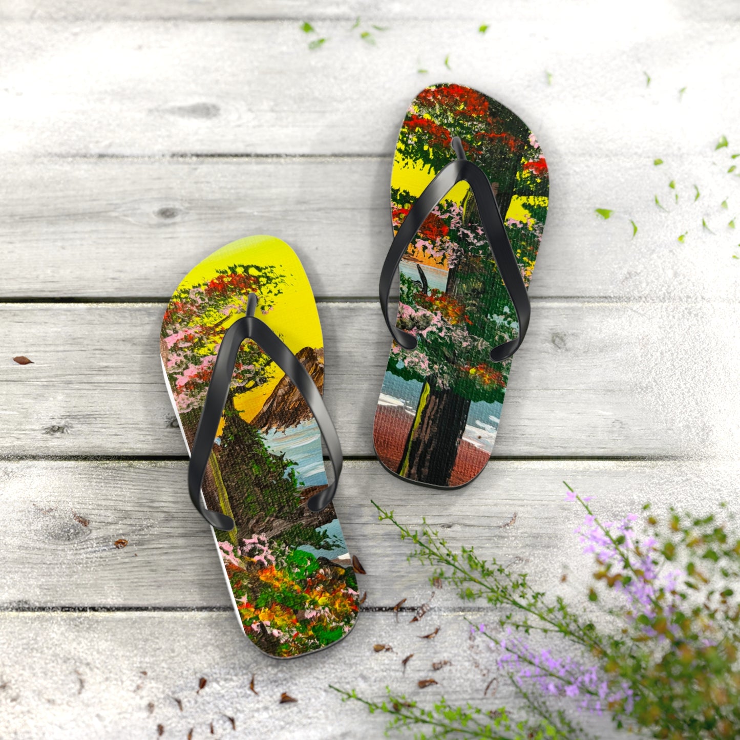 Tropical Art Flip Flops - Colorful Beach Sandals for Summer Vibes, Vacation Essentials, Gift for Beach Lovers