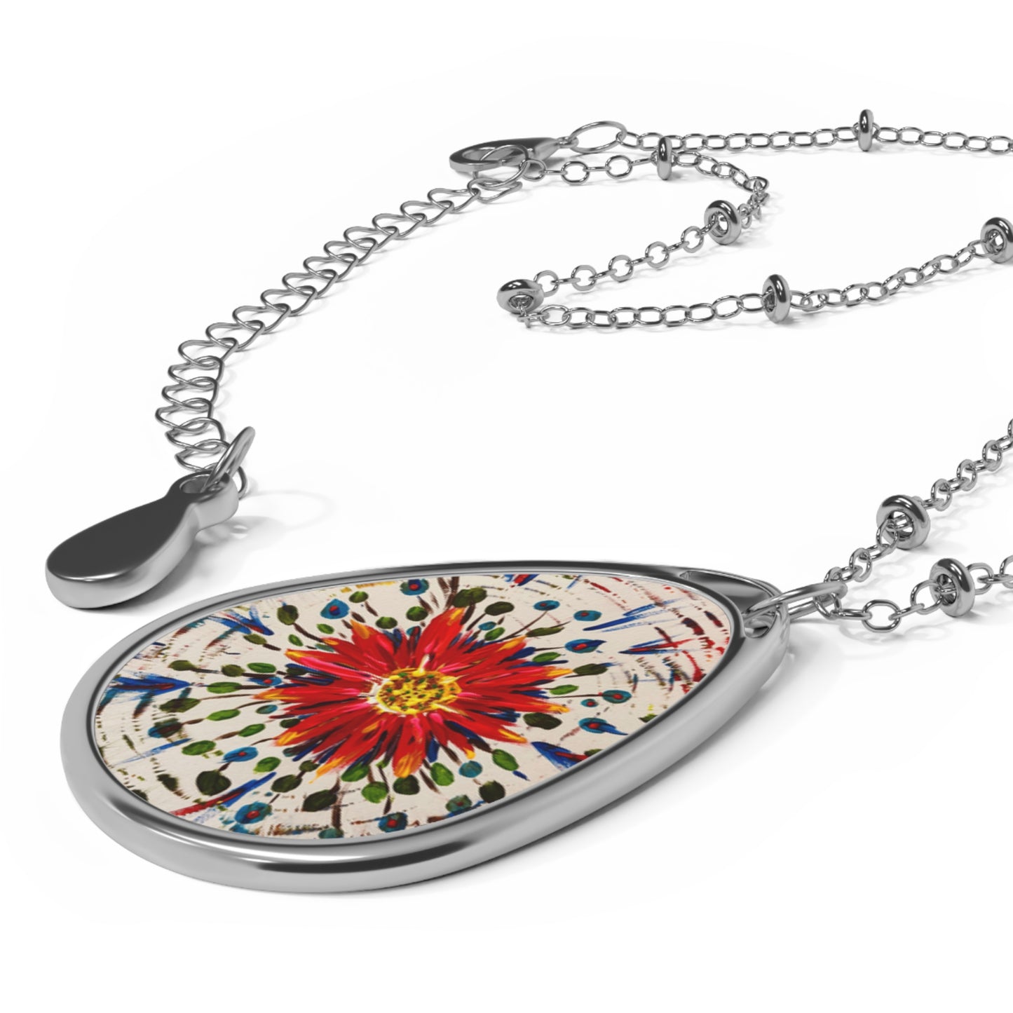 Colorful Floral Oval Necklace, Artisan Jewelry, Handmade Gift, Boho Accessory, Nature Inspired Jewelry