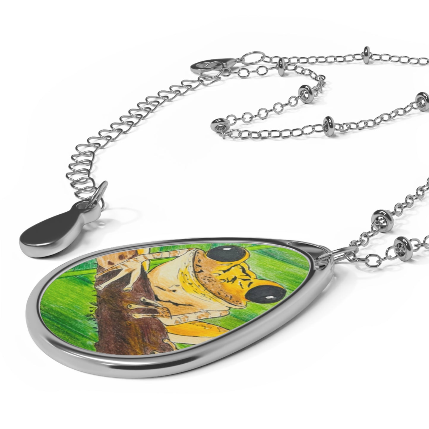 Frog Art Oval Necklace, Nature Jewelry, Gift for Animal Lovers, Eco-Friendly Pendant, Unique Fashion Accessory