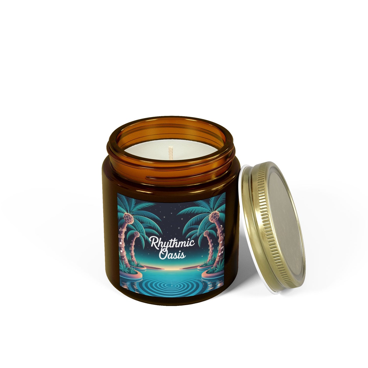 Scented Candles - Rhythmic Oasis, Relaxing Aromatherapy, Home Decor, Gift for All Occasions, Coconut Apricot Wax, Palm Tree Design