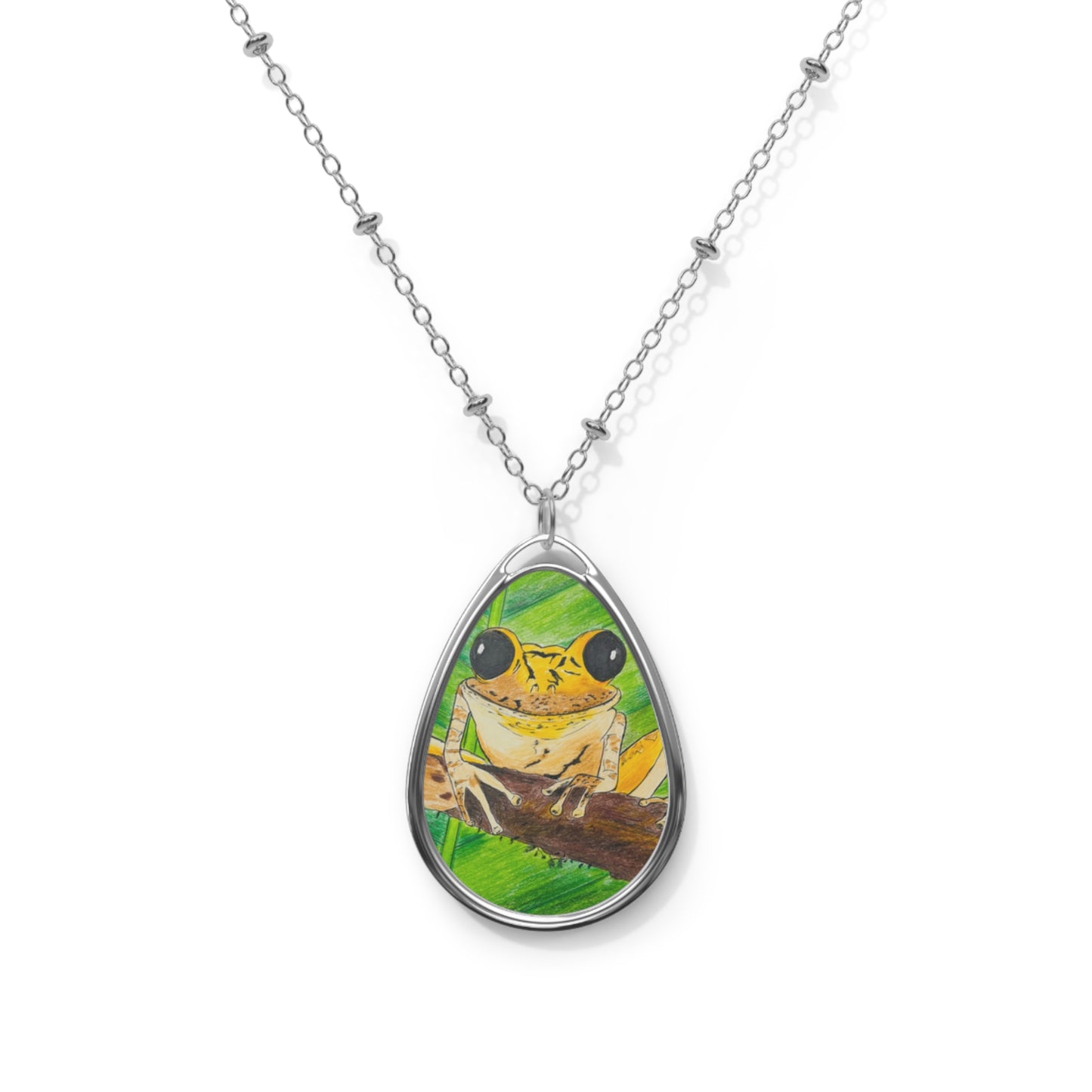 Frog Art Oval Necklace, Nature Jewelry, Gift for Animal Lovers, Eco-Friendly Pendant, Unique Fashion Accessory