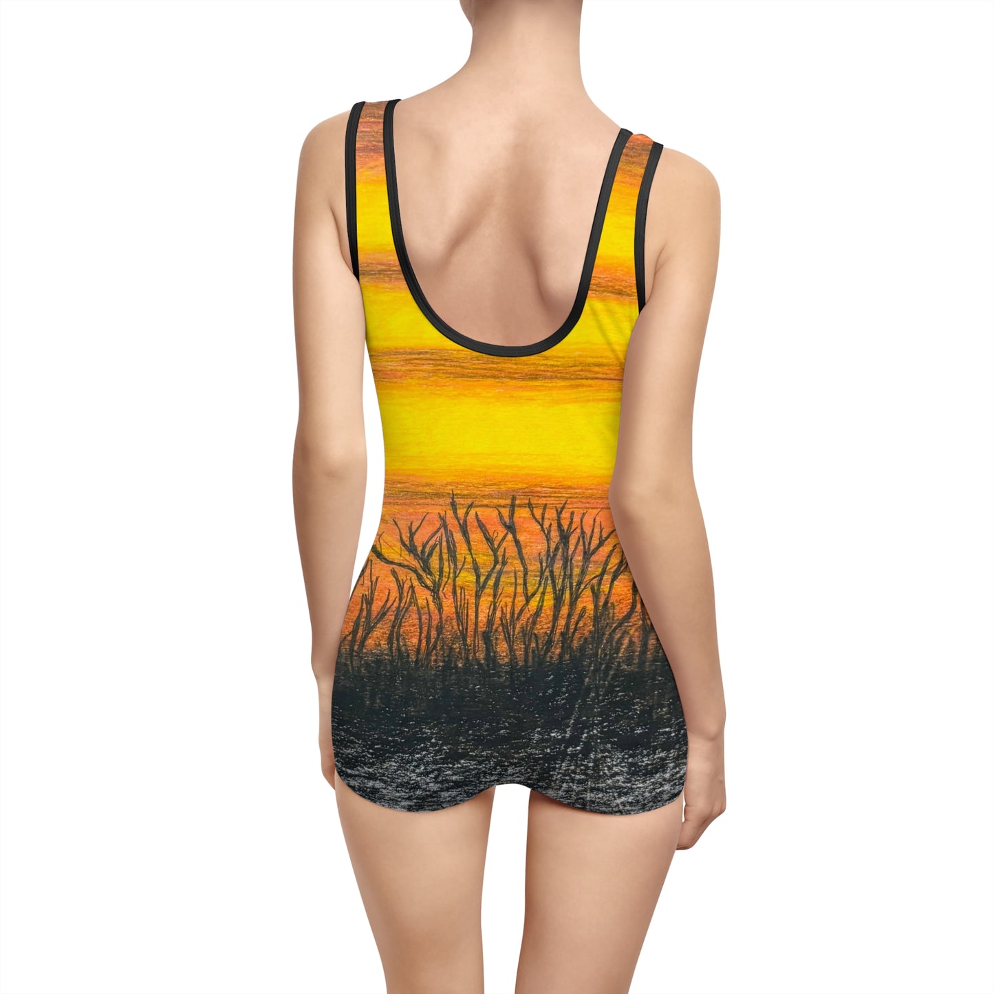 Women's Vintage Sunset Swimsuit, Retro Bathing Suit, Beachwear, Summer Fun, Pool Party, Vacation Essentials