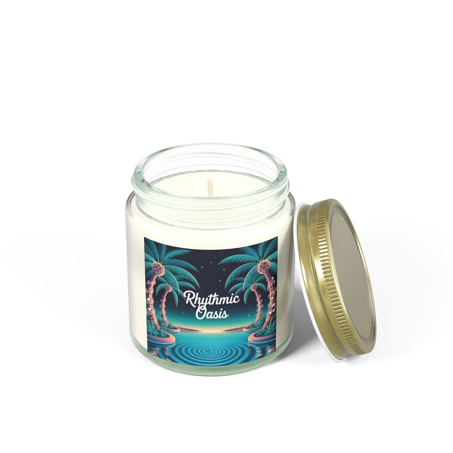 Scented Candles - Rhythmic Oasis, Relaxing Aromatherapy, Home Decor, Gift for All Occasions, Coconut Apricot Wax, Palm Tree Design