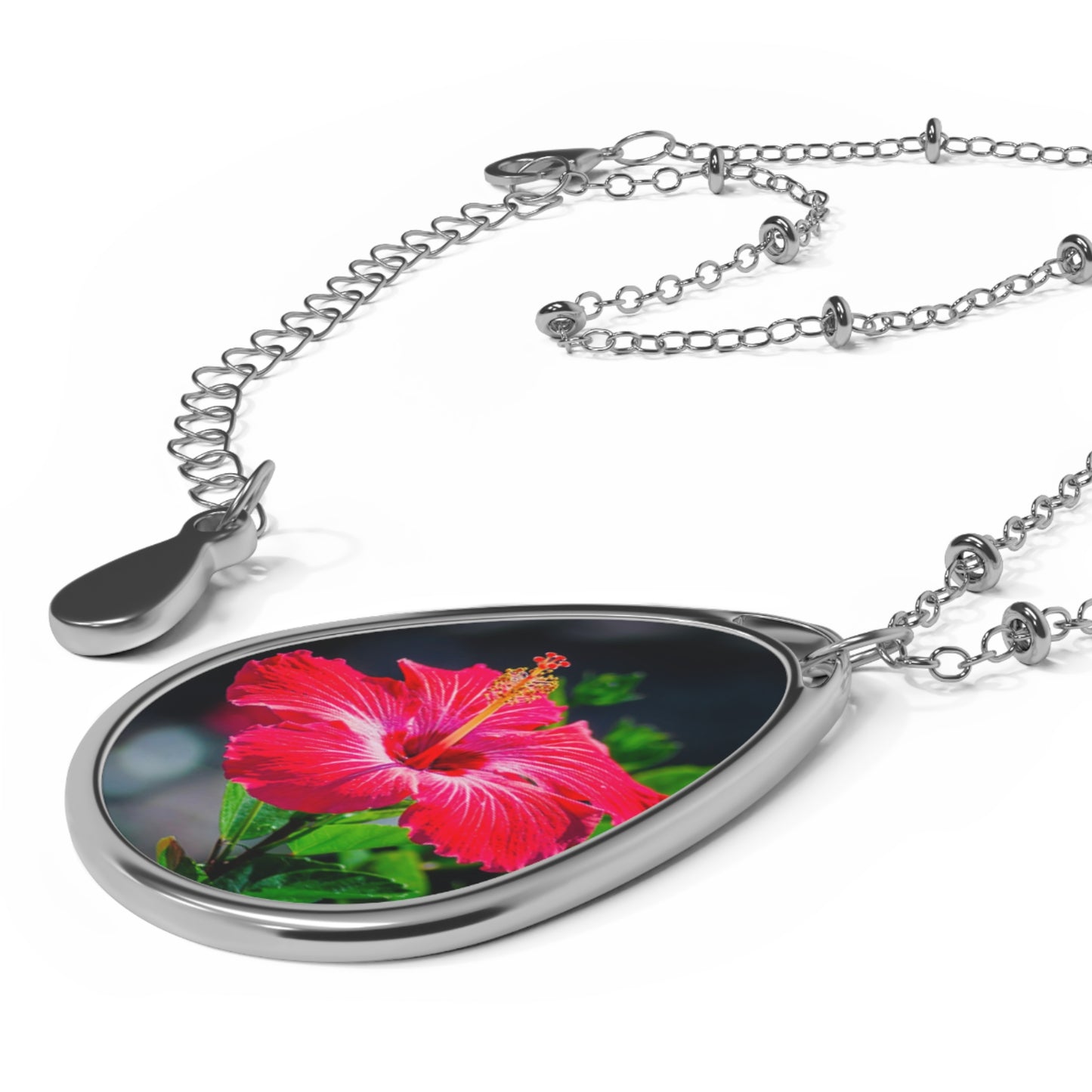 Floral Oval Necklace, Delicate Jewelry for Nature Lovers, Gift for Her, Boho Chic Accessories, Flower Pendant Necklace