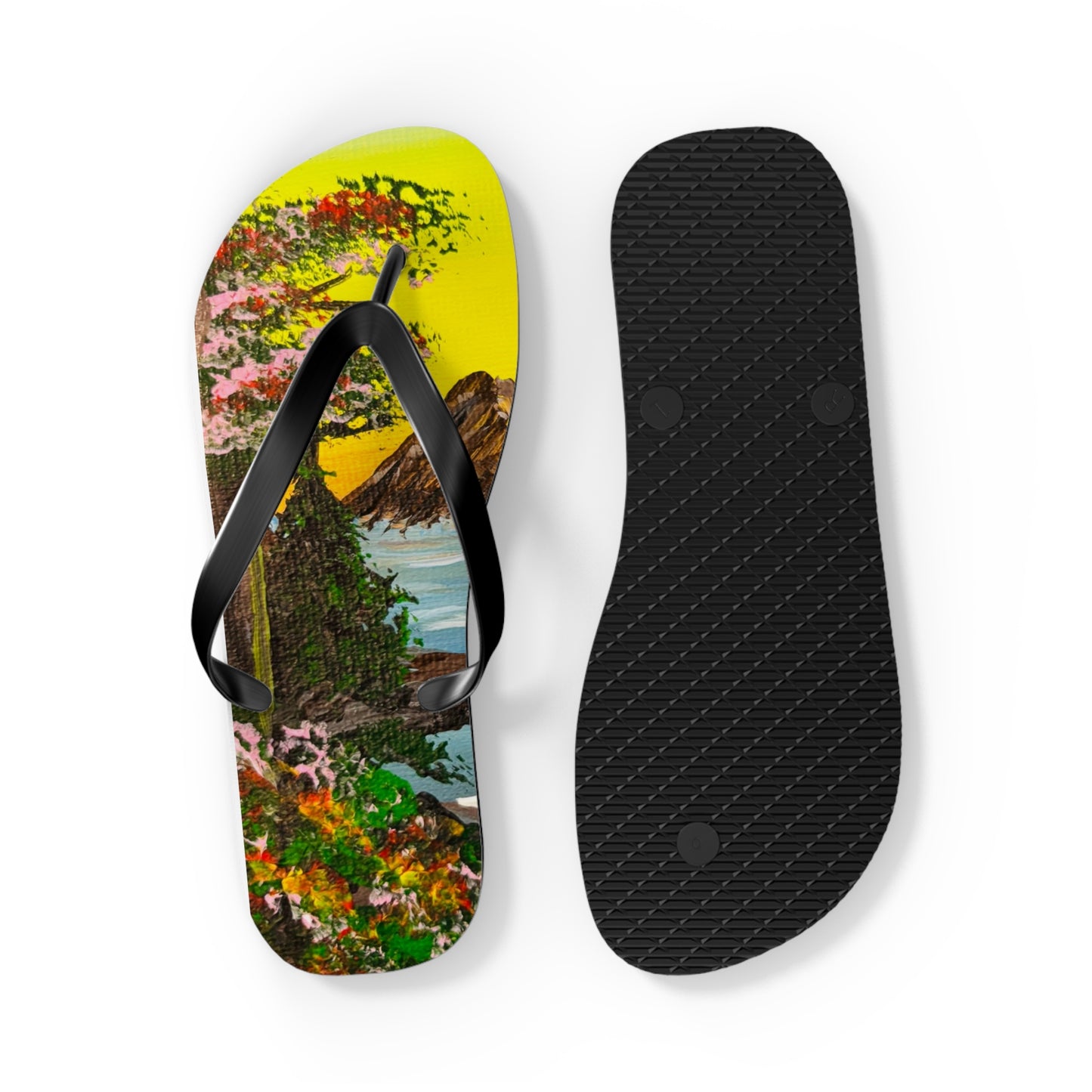 Tropical Art Flip Flops - Colorful Beach Sandals for Summer Vibes, Vacation Essentials, Gift for Beach Lovers
