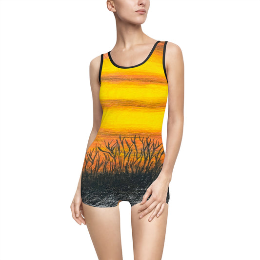 Women's Vintage Sunset Swimsuit, Retro Bathing Suit, Beachwear, Summer Fun, Pool Party, Vacation Essentials