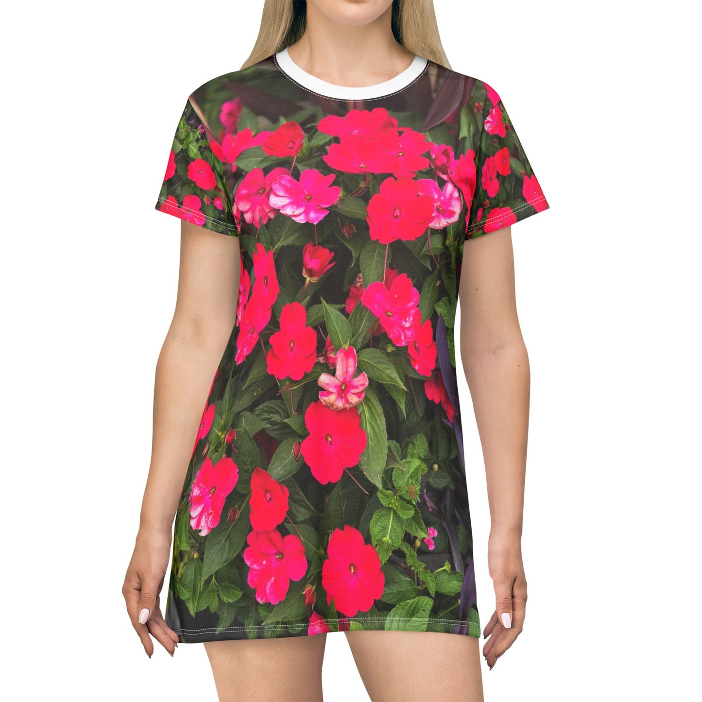 Floral Garden T-Shirt Dress, Summer Dress, Casual Wear, Beach Outfit, Floral Dress, Spring Fashion