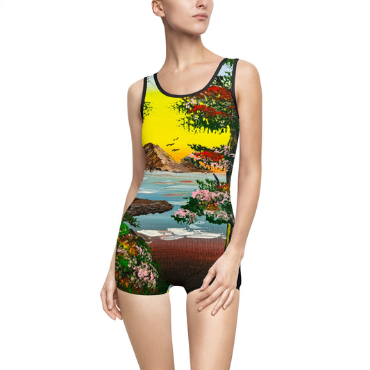 Women's Vintage Swimsuit - Tropical Escape Design, Beachwear, Summer Fun, Retro Swimwear, Vacation Outfit, Pool Party