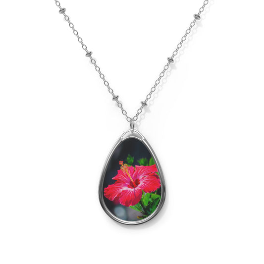 Floral Oval Necklace, Delicate Jewelry for Nature Lovers, Gift for Her, Boho Chic Accessories, Flower Pendant Necklace