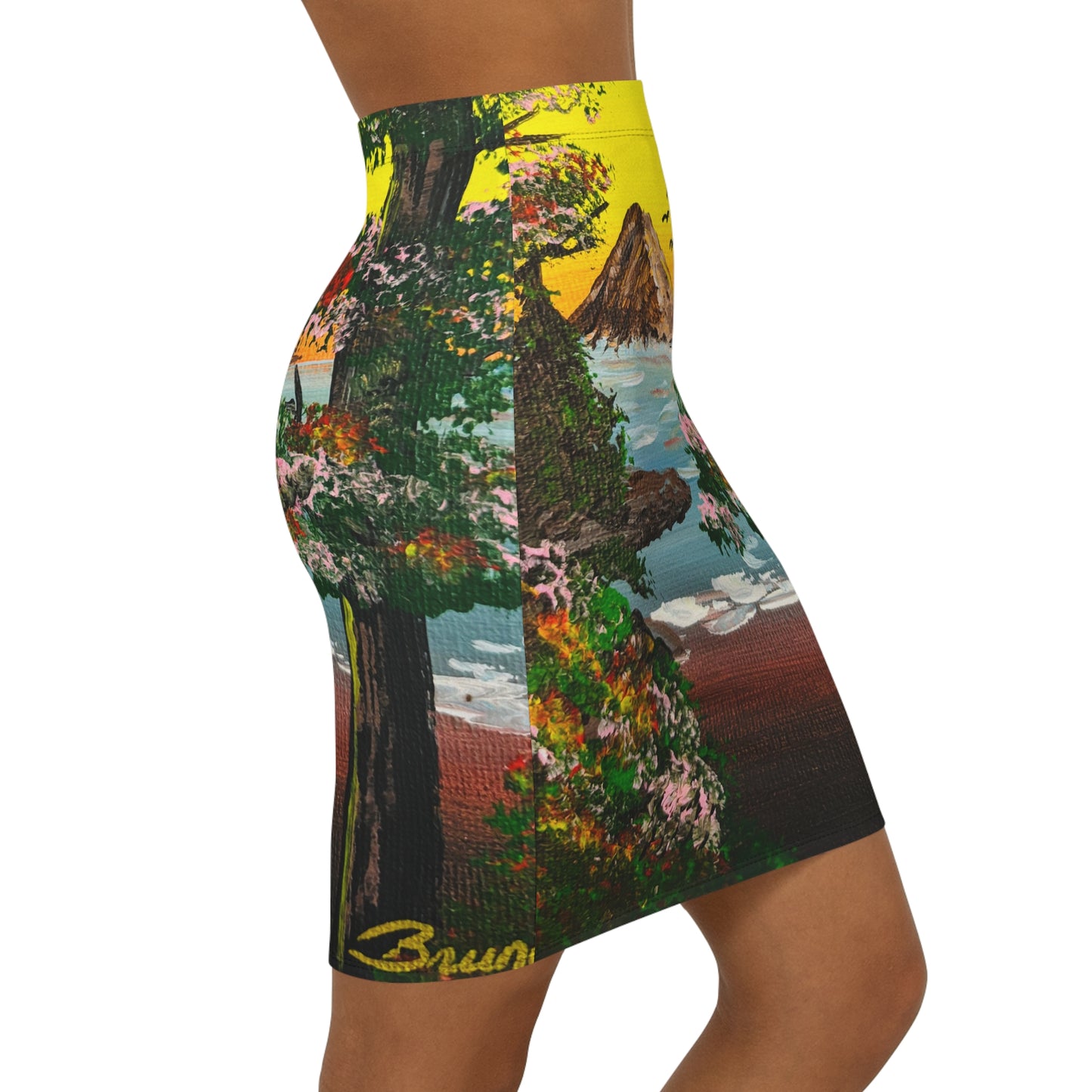 Vibrant Art Pencil Skirt, Artistic Mid-Waist Skirt, Floral Print Skirt, Summer Fashion, Beachwear, Gift for Her