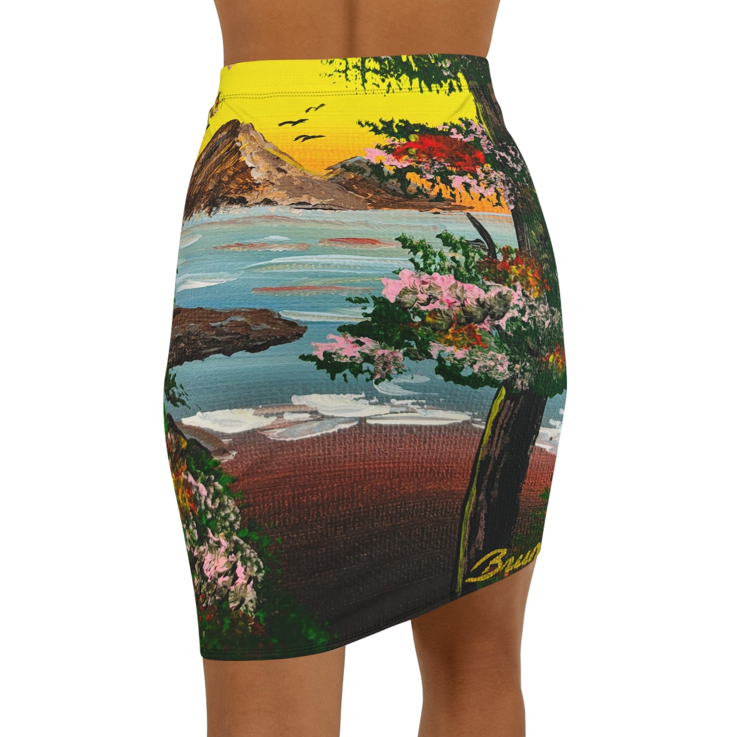 Vibrant Art Pencil Skirt, Artistic Mid-Waist Skirt, Floral Print Skirt, Summer Fashion, Beachwear, Gift for Her