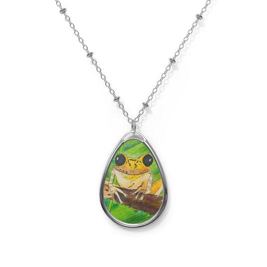 Frog Art Oval Necklace, Nature Jewelry, Gift for Animal Lovers, Eco-Friendly Pendant, Unique Fashion Accessory