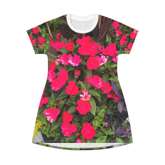 Floral Garden T-Shirt Dress, Summer Dress, Casual Wear, Beach Outfit, Floral Dress, Spring Fashion