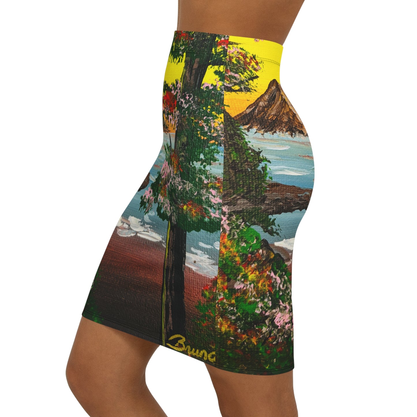 Vibrant Art Pencil Skirt, Artistic Mid-Waist Skirt, Floral Print Skirt, Summer Fashion, Beachwear, Gift for Her