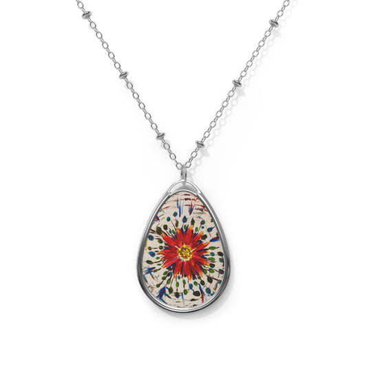 Colorful Floral Oval Necklace, Artisan Jewelry, Handmade Gift, Boho Accessory, Nature Inspired Jewelry